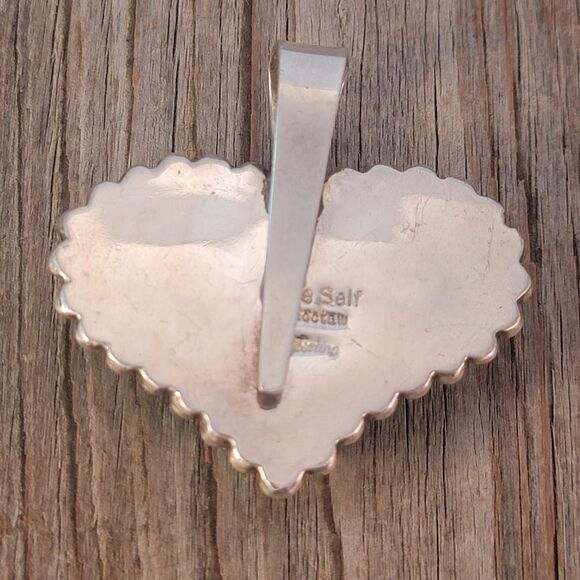 Choctaw Gale Self Beaded Wide Heart Turquoise Pendant - Picture 5 of 8